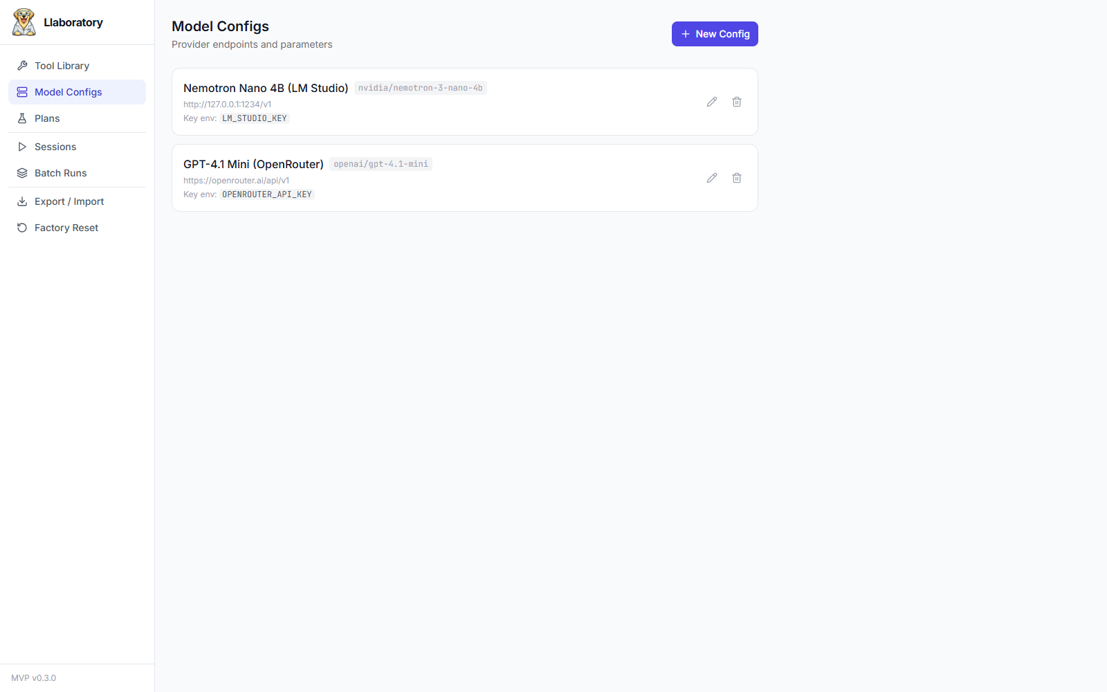 Model Configs page